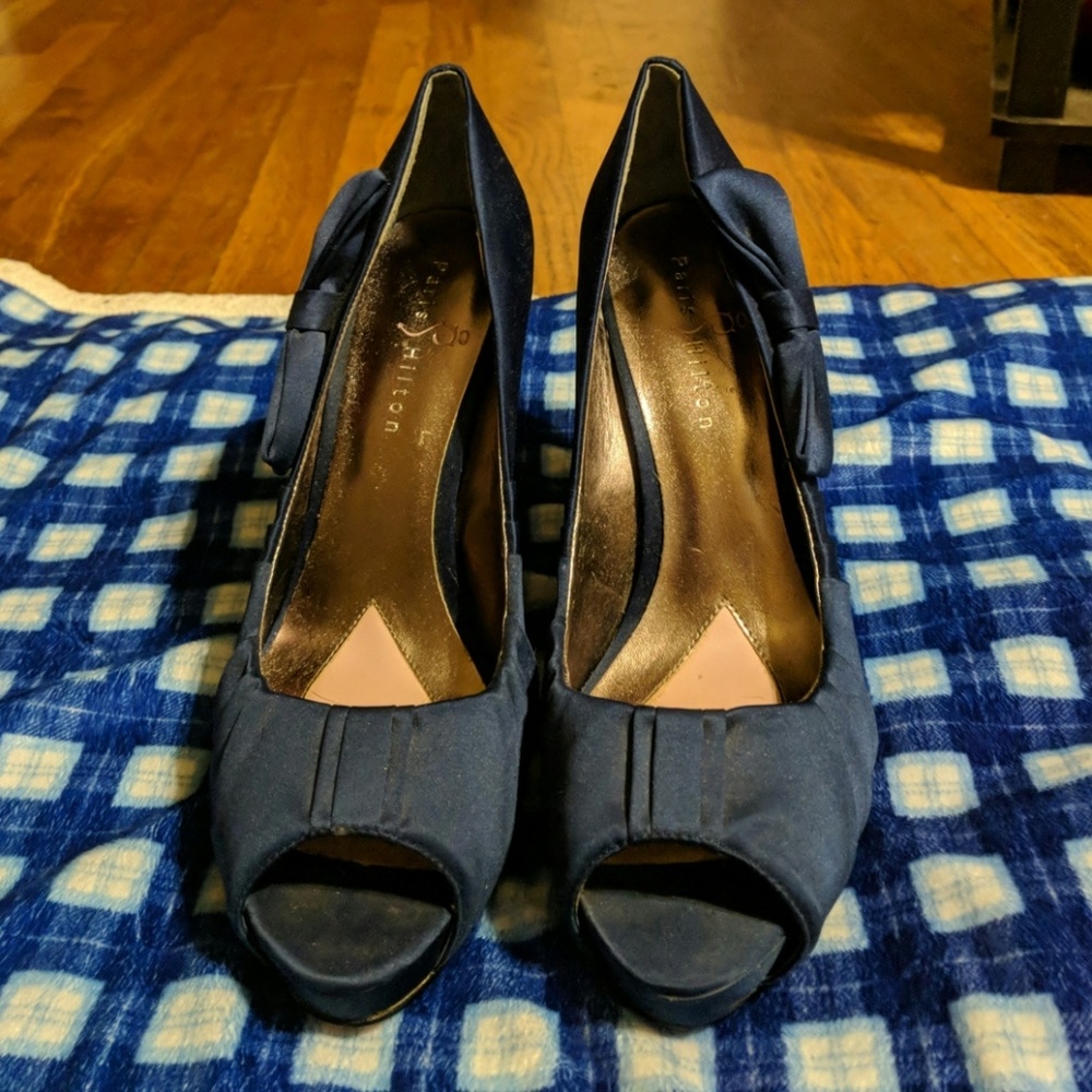 Paris Hilton "Regal" Blue Bow Platform Heels